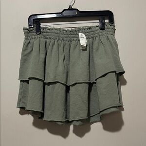 Aerie Weekend Ruffle Mini Skirt Green Tiered New with tags